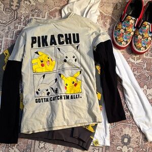 Pikachu Kids Long Sleeve Shirt - Black and White